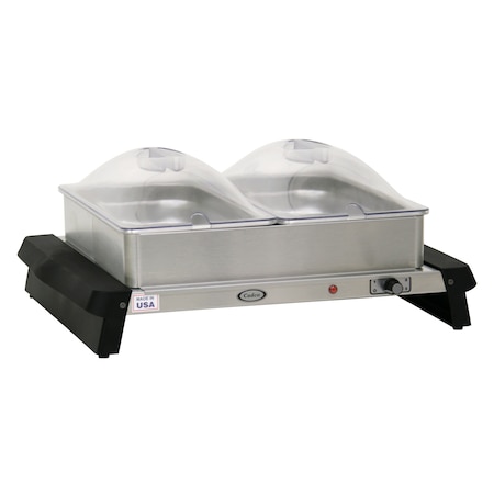 Cadco Small Double Buffet Server, countertop warming base & pans WTBS-23P